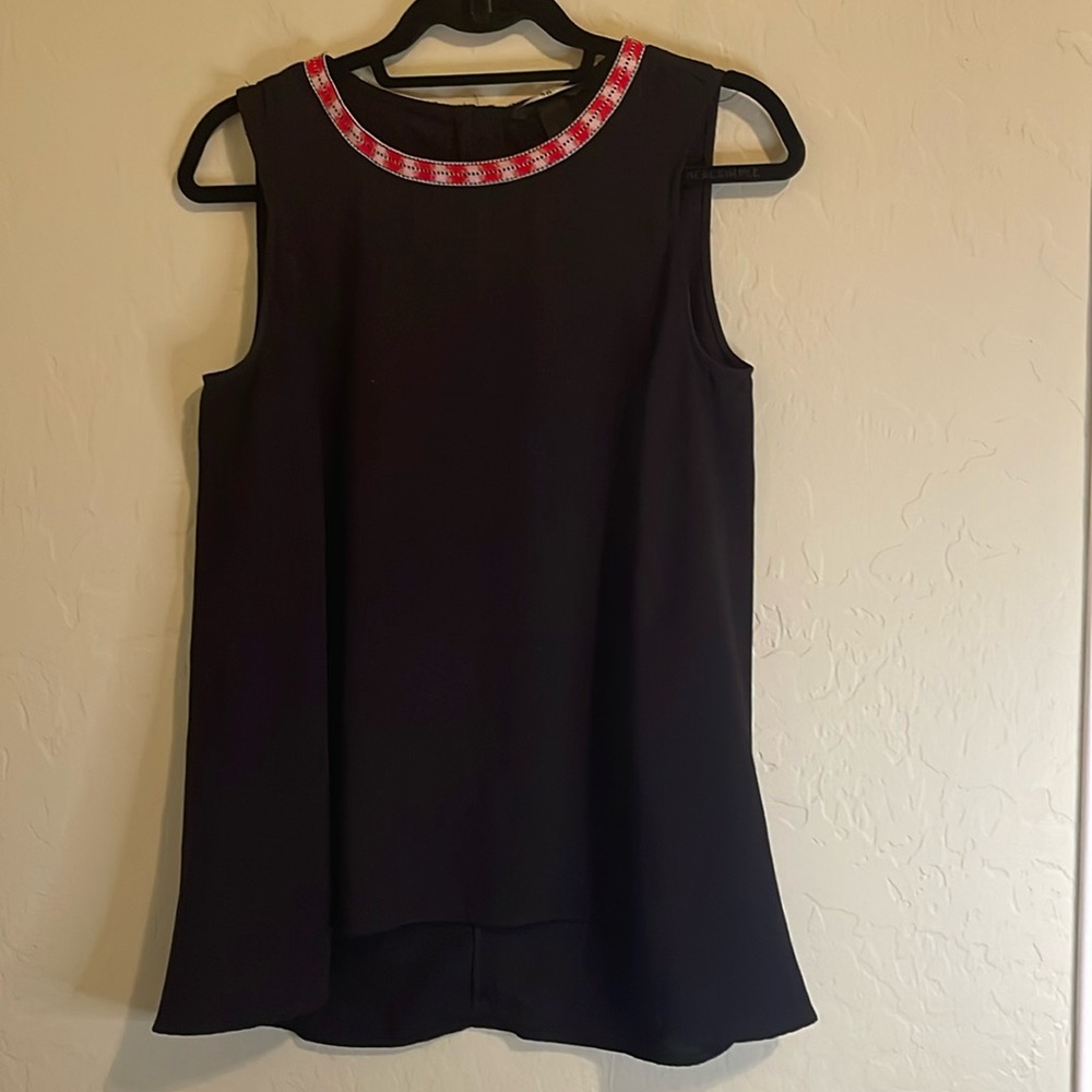 H&M Black Blouse with Red Trim